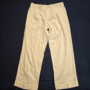 Alan Flusser Men's Off-white Linen Blend Dress Pants Pleated and Cuffed 36x30